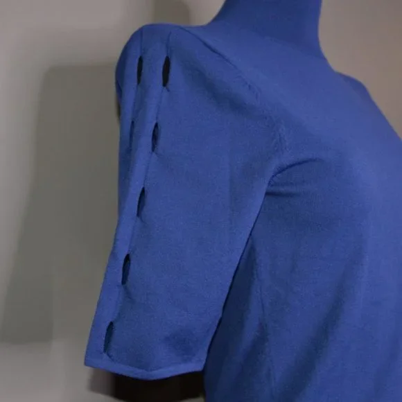 Tanya Taylor Blue Short Sleeve Knit Turtleneck Sz S - Picture 5 of 7